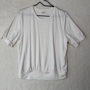 Garnet Hill Womens L Green Cotton Top Tee Versatile Soft Knit Relaxed Cuffed‎
